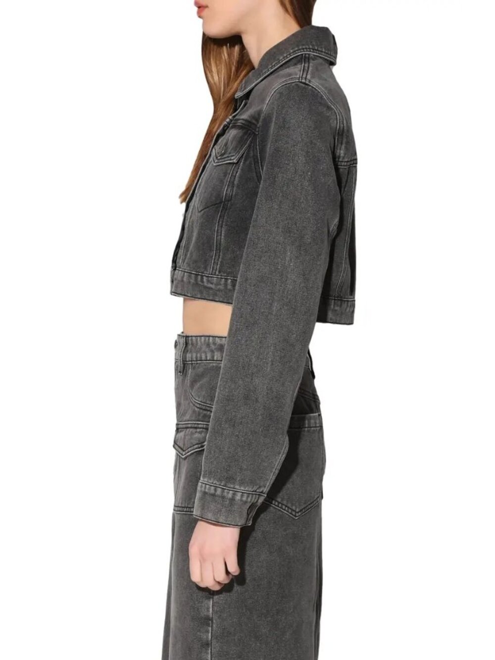 Walter Baker Cropped Denim Jacket - Tressa Cotton Grey Wash, Size Small - Picture 3 of 6